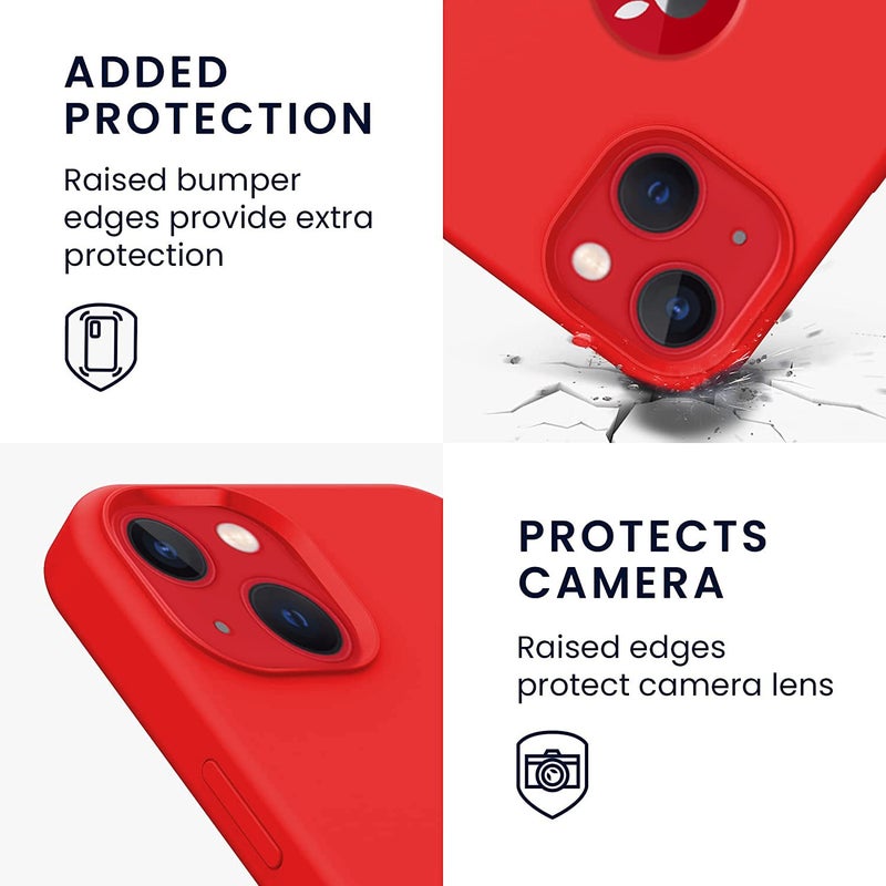 Elzzi غطاء مايكروفايبر مزخرف متوافق مع غلاف آيفون 13 وسادة سائلة من السيليكون الناعم المطاطي حالات الهاتف غير قابلة للانزلاق غطاء حماية كامل الجسم مضاد للصدمات 6.1 بوصة، أحمر - Image 4
