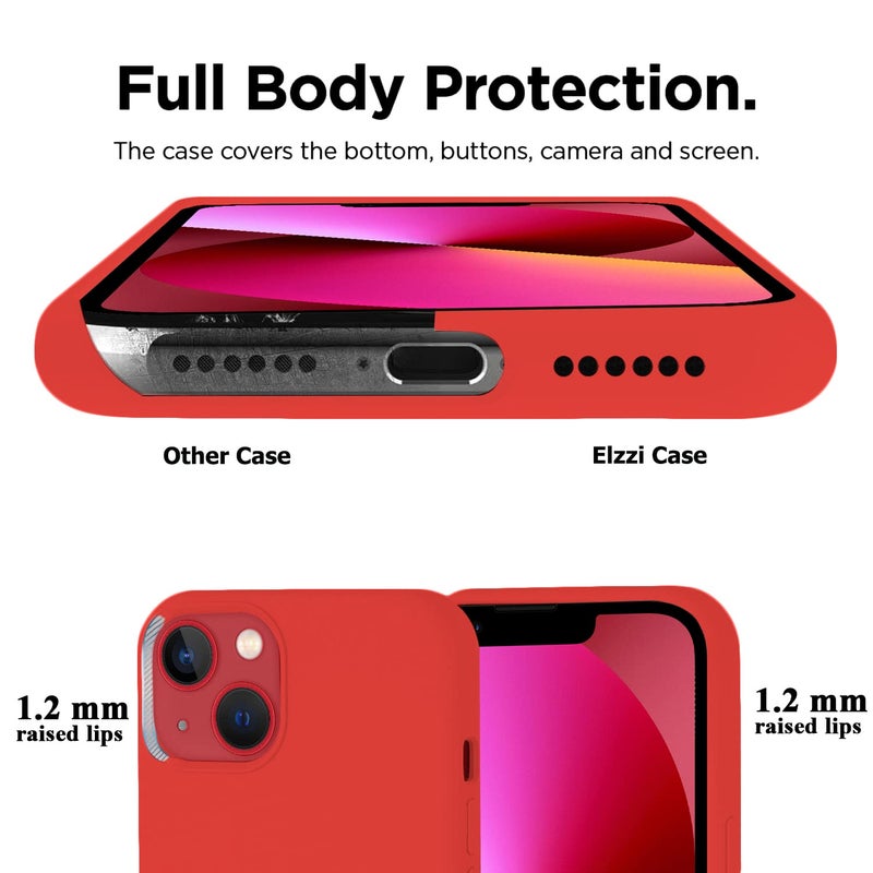 Elzzi غطاء مايكروفايبر مزخرف متوافق مع غلاف آيفون 13 وسادة سائلة من السيليكون الناعم المطاطي حالات الهاتف غير قابلة للانزلاق غطاء حماية كامل الجسم مضاد للصدمات 6.1 بوصة، أحمر - Image 5