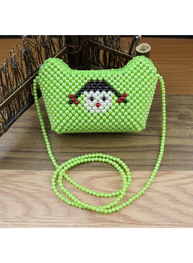 Yuanbao Pearl Bag Handmade Shoulder Crossbody Bag With Zipper Fashion Children's Bag Folk Crafts Wholesale-Color:88005-7 Animal Ingot Pearl Bag (long Belt)-green  - Image 1