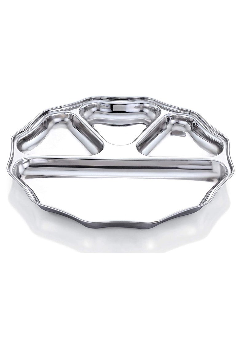 Expresso Expresso - Heavy Duty Stainless Steel Round New Dinner Plate w/4 Sections Divided Mess Trays for Kids Lunch, Camping, Events & Every Day Use Kitchenware (1 Piece)  - Image 1