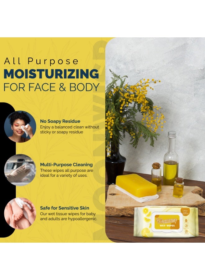 Moonwisp Wet Wipes for Cleaning & Hand Sanitizing, Lemon Scented, All Purpose, Moisturizing Wet Tissue for Face & Body, Travel-Friendly Wipes for Adults & Kids - (300 Count - Pack 3) - Image 3