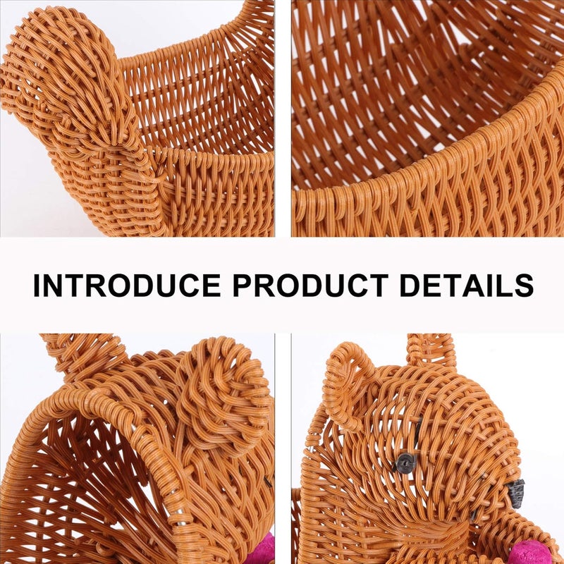 Cabilock Rattan Fruit Baskets Squirrel Shape Woven Bread Baskets Wicker Food Tray Fruit Serving Display Bowl Weaving Storage Organizer for Snacks - Image 3