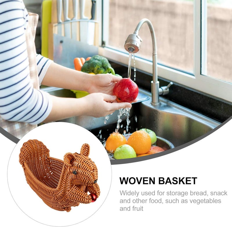Cabilock Rattan Fruit Baskets Squirrel Shape Woven Bread Baskets Wicker Food Tray Fruit Serving Display Bowl Weaving Storage Organizer for Snacks - Image 5