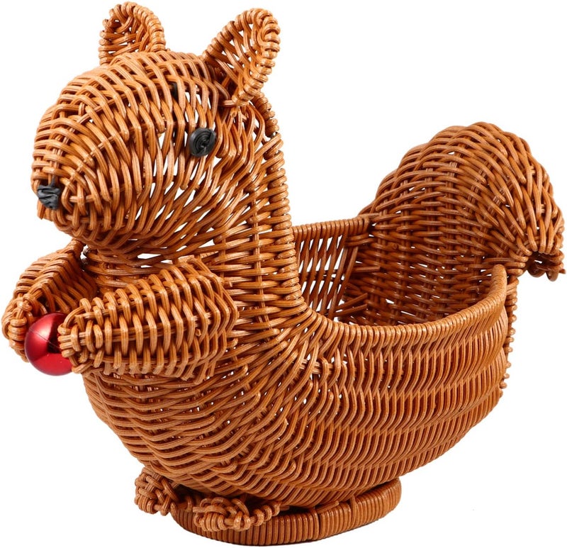 Cabilock Rattan Fruit Baskets Squirrel Shape Woven Bread Baskets Wicker Food Tray Fruit Serving Display Bowl Weaving Storage Organizer for Snacks - Image 1