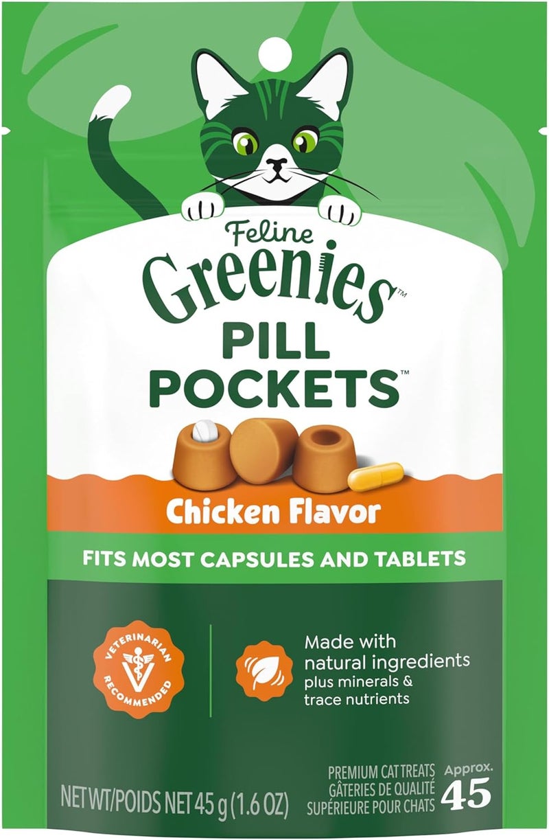 جرينيز حزمة حلوى FELINE GREENIES PILL POCKETS للقطط بنكهة الدجاج – وزن 1.6 أونصة، تحتوي على 45 حلوى - Image 1