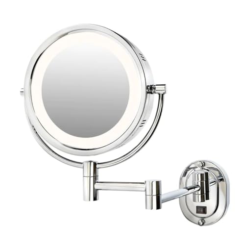 JERDON Wall-Mounted Makeup Mirror with 5X Magnification - Chrome Makeup Mirror with LED Lights - Direct Wire - Model HL65CD - Image 1