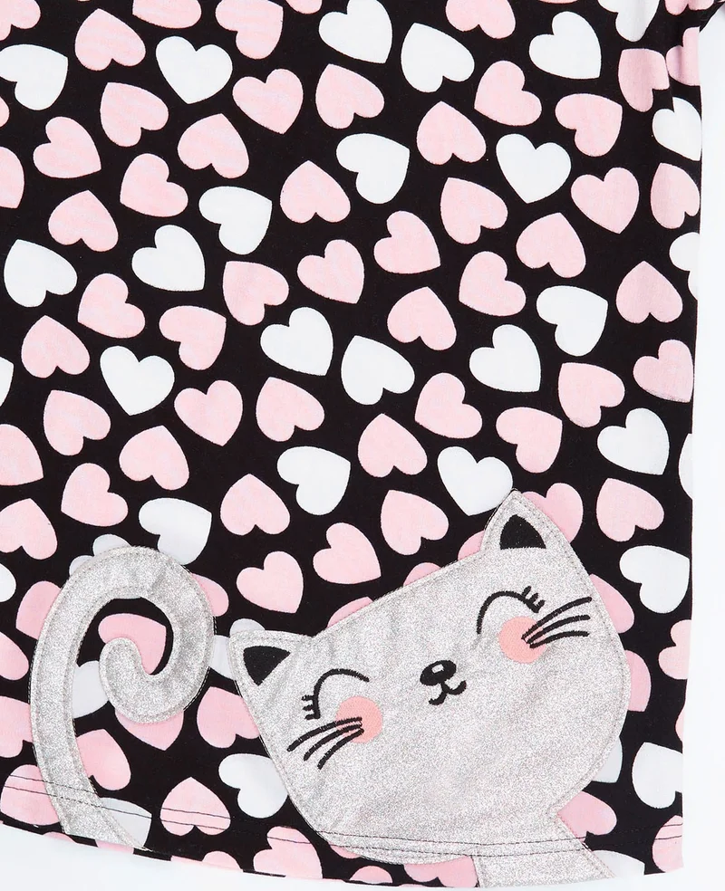 Denokids Heart Print Cat Dress