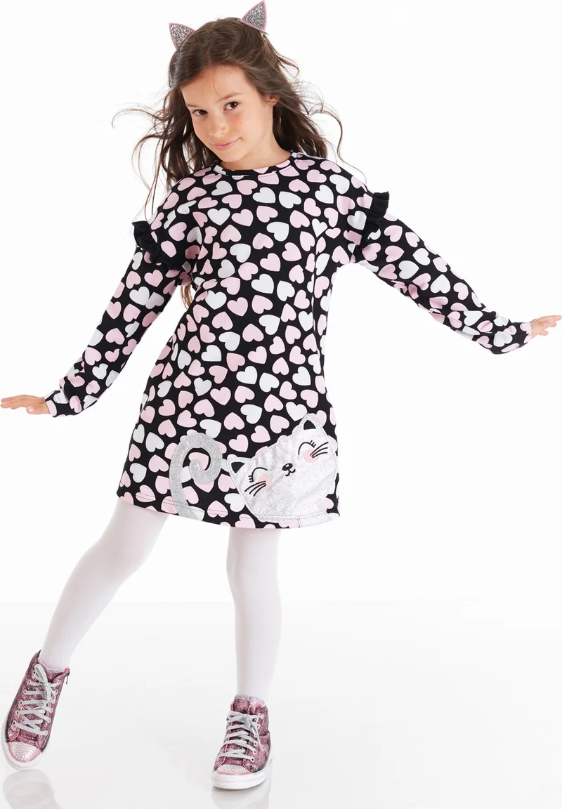Denokids Heart Print Cat Dress