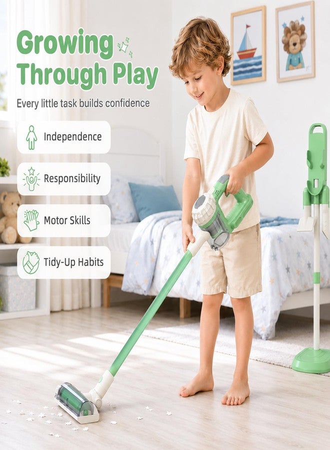 BAYMI 3-in-1 Kids Vacuum that Really Works - Toddler Vacuum Cleaner with Real Suction, Pretend Play Housekeeping & Cleaning Toy Set for Kids Ages 3+ (Green) - Image 5