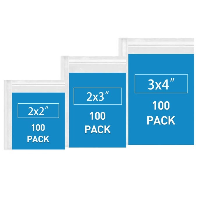 SMALL PLASTIC BAGS 300 PCS MINI BAGGIES 3 ASSORTED SIZES 2X2 2X3 3X4 INCH MINI JEWELRY BAGGIES RECLOSABLE CLEAR ZIP BAGS SMALL