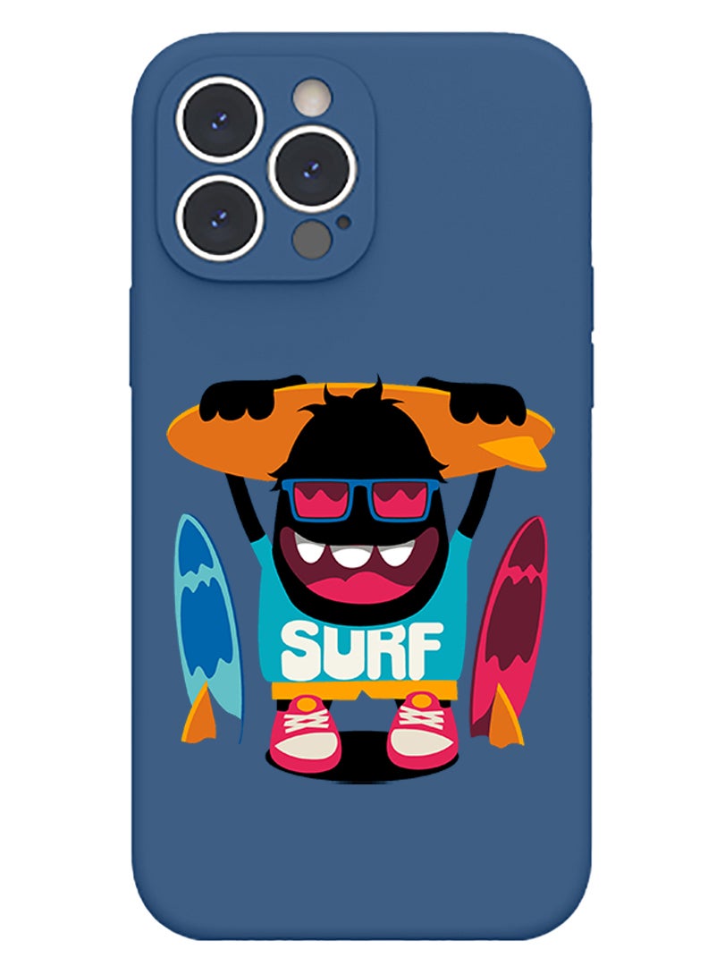 Theodor Protective Slim Fit Case Liquid Silicone Cover with Full Body Protection Anti-Scratch Shockproof Case For iPhone 15 Pro Blue  - Surf waves chill beach black copy - Image 1