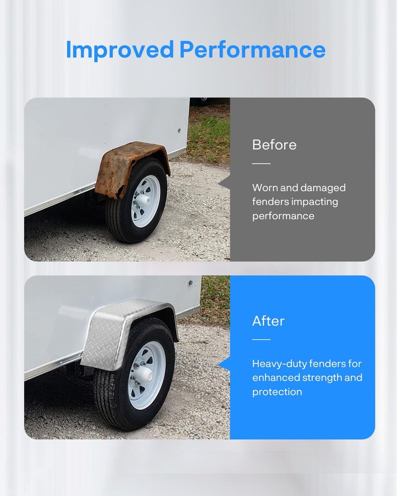 JY PERFORMANCE Square Trailer Fenders for 14"-16" Wheels â€“ Fits Utility, Boat, Cargo Trailers â€“ 16 Gauge Diamond Plate Steel â€“ 32"x13"x9", Heavy Duty Trailer Fenders Single Axle - Image 3