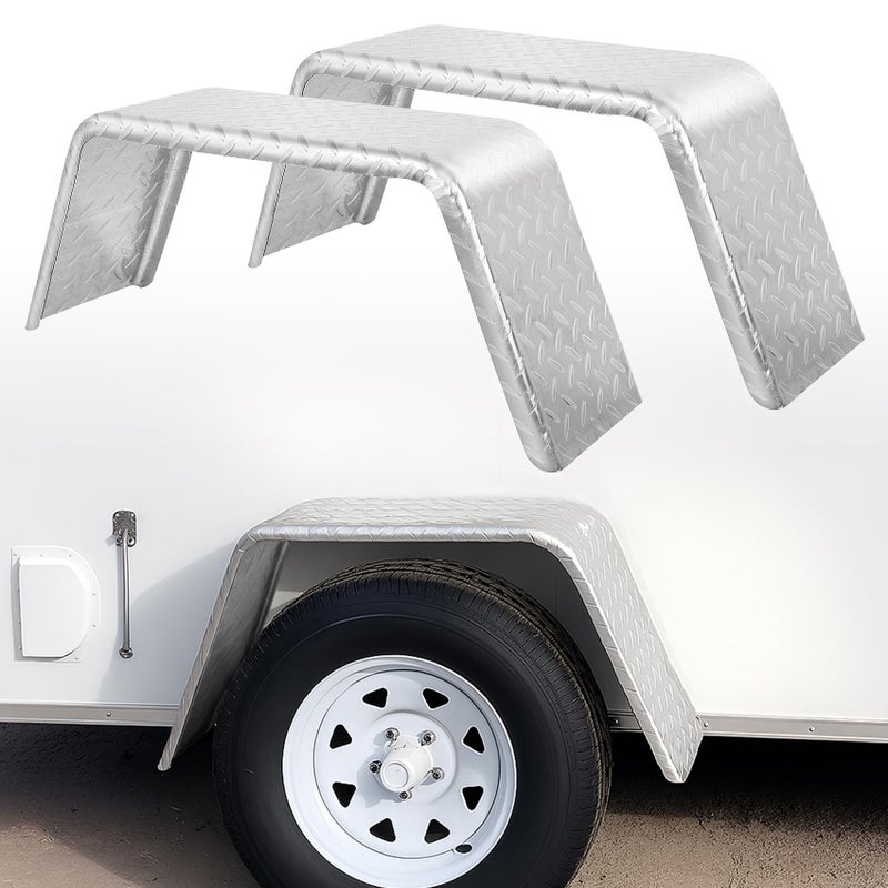 JY PERFORMANCE Square Trailer Fenders for 14"-16" Wheels â€“ Fits Utility, Boat, Cargo Trailers â€“ 16 Gauge Diamond Plate Steel â€“ 32"x13"x9", Heavy Duty Trailer Fenders Single Axle - Image 1