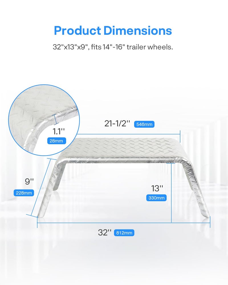 JY PERFORMANCE Square Trailer Fenders for 14"-16" Wheels â€“ Fits Utility, Boat, Cargo Trailers â€“ 16 Gauge Diamond Plate Steel â€“ 32"x13"x9", Heavy Duty Trailer Fenders Single Axle - Image 5