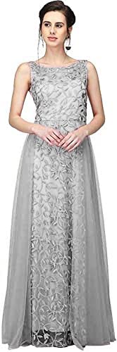 PATLANI Women's Net Fit and Flare Knee Length Dress (All Over-New_Grey_Large - Image 1