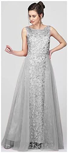 PATLANI Women's Net Fit and Flare Knee Length Dress (All Over-New_Grey_Large - Image 5