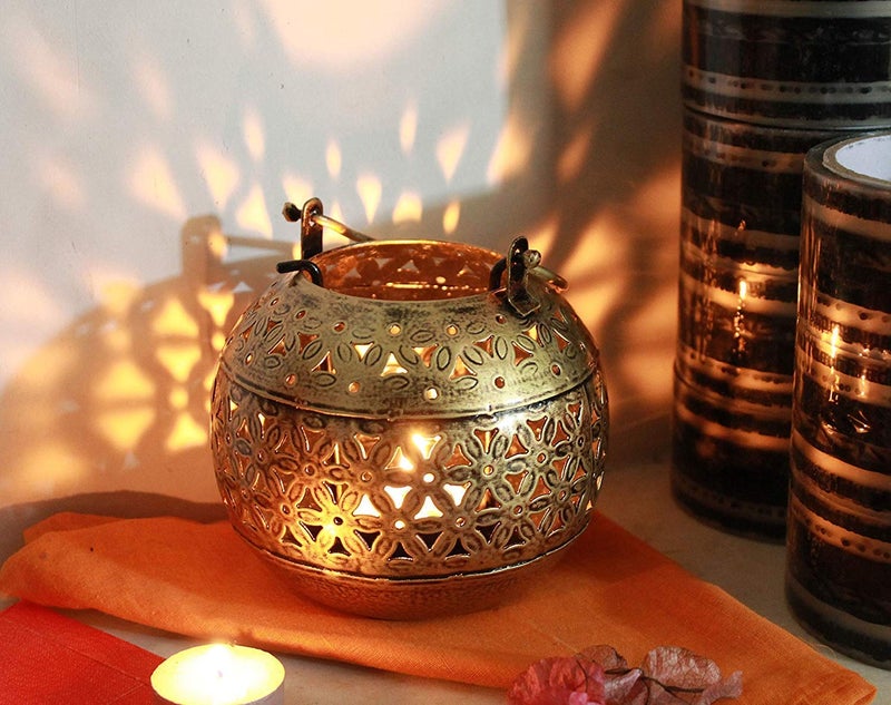 pranjals house Pranjals House Wrought Handi Diya Lantern Candle Holder for BirthdayDiwali DecorationTeaLight Candle Stand kit for HomeRoomBedroomBathroom and mandir Dcor - Image 1