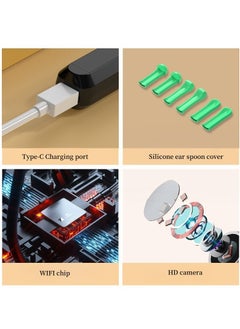 CIMIA Ear Wax Removal,Ear Cleaner with 1080P Camera,Smart Visual Earwax Cleaning Tool with 6 LED Lights,8 Pcs Ear Set,6 Ear Scoop Ear Tips Replacement,Ear Cleaner for iOS & Android White  - Image 2