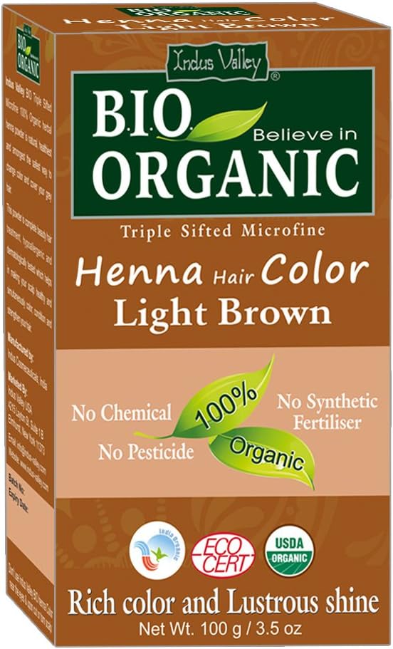 Henna Hair Dye Light Brown 100 Bio Organic Triple Sifted Microfine Powder Product Box May Differ From Image ECO Cert USDA Organic