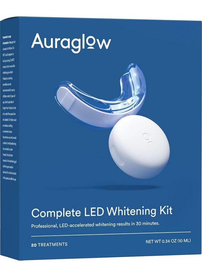 AuraGlow Auraglow Teeth Whitening Kit, LED Accelerator Light, 35% Carbamide Peroxide Teeth Whitening Gel, 20+ Whitening Treatments, (2) 5mL Whitening Gel Syringes, Whiten Teeth Faster  - Image 1
