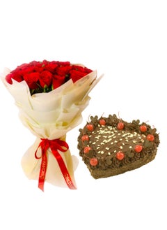 BIGWISHBOX Bigwishbox Valentines Gift 35 Red Roses Bouquet 1 Kg Heart Shape Chocolate Cake Nextday Delivery 