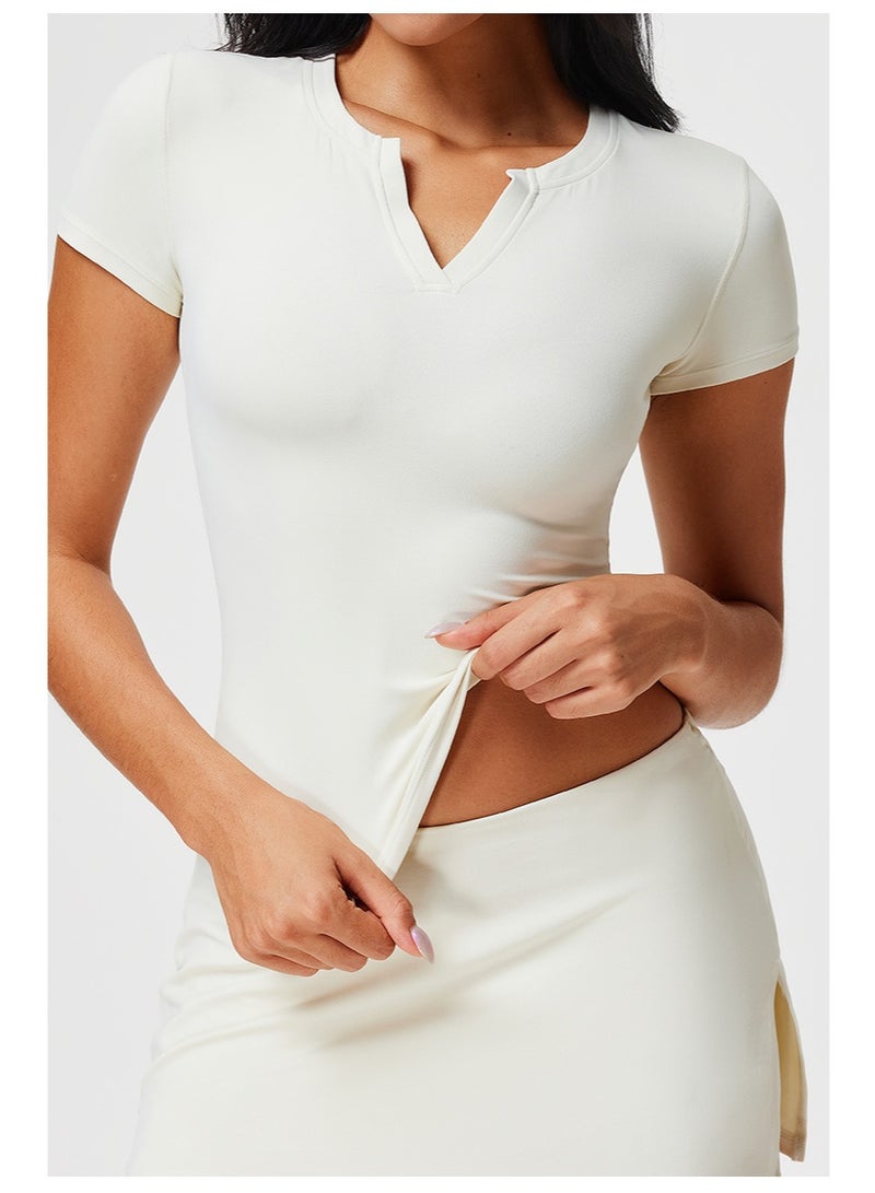 Women's Quick Dry V-Tie Yoga Sports T-Shirt Short Sleeve Summer Slim Fit Training Running Fitness Top - Image 3