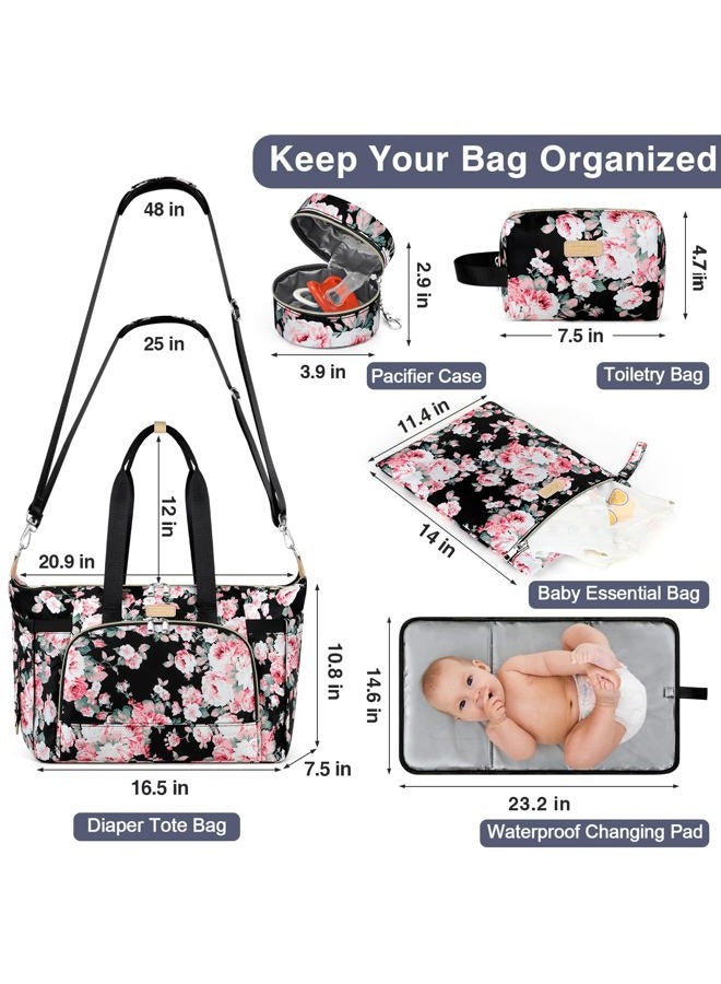 ITIEZY Diaper Bag Tote for Baby 7Pcs - Large Mommy Bag with Portable Changing Pad, Pacifier Case and Organizer Pouches, Multifunctional Hospital Bags for Labor and Delivery Travel Baby Bag for Boy Girl - Image 3
