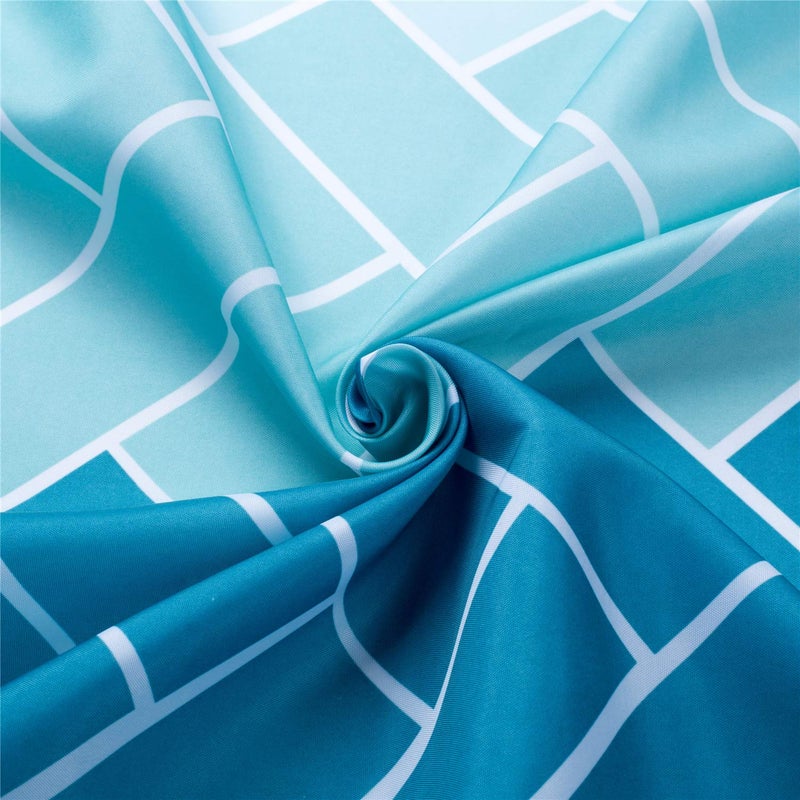 MORNITE Extra Wide Shower Curtain Mens Bathroom Teal Light Blue Ombre White  Wrap Around Microfiber Cloth Fabric 18 Hooks 108"" W?72"" H Inch - Image 2