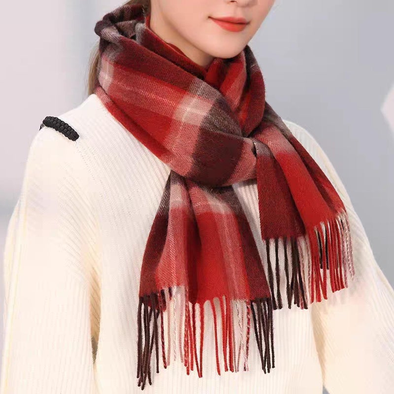 Mawjom Scottish Tartan Plaid Scarf Winter Cold Weather Faux Soft Cashmere Shawl Wrap with Fringes for Women - Image 4