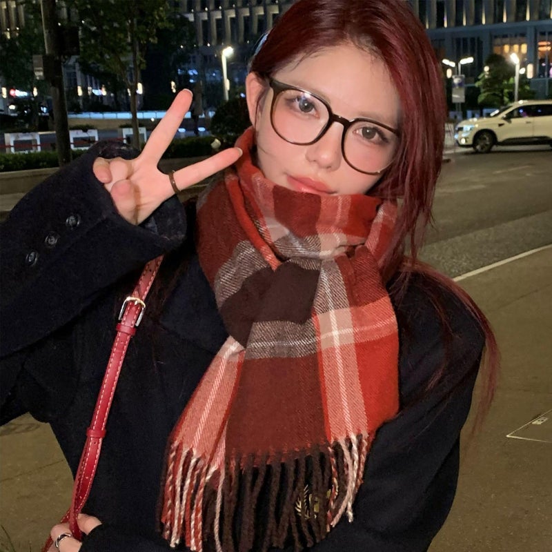Mawjom Scottish Tartan Plaid Scarf Winter Cold Weather Faux Soft Cashmere Shawl Wrap with Fringes for Women - Image 5