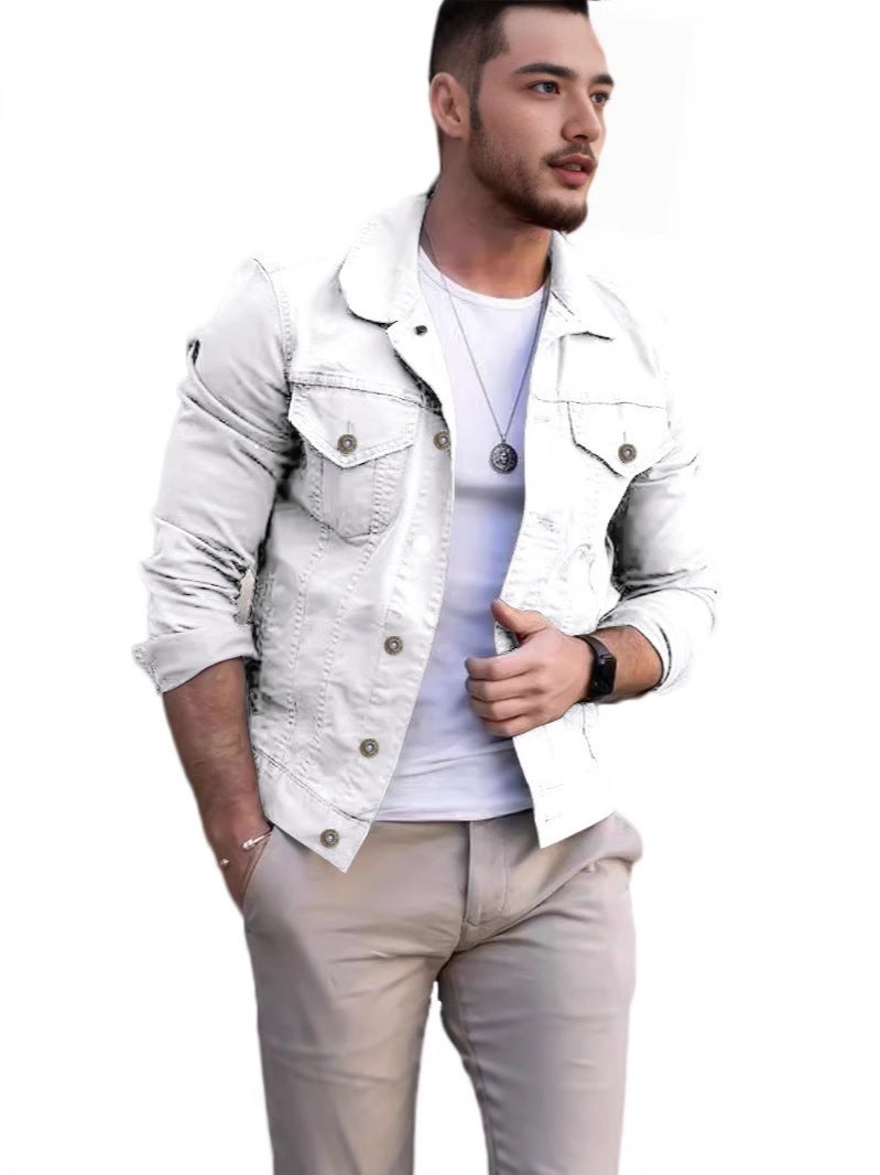 جاكيت رجالي بلون موحد جاكيت بحجم زائد جاكيت رجالي بياقة ديميم ضيق القصة ملابس رجالية - Image 3