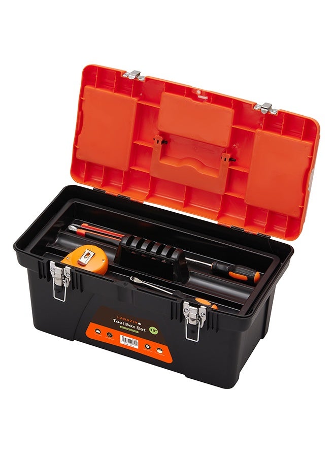 LAWAZIM Tool Box Set with Iron Latches - 3 Piece, 13,16,19inches, Orange and Black - Plastic Tool Box Set with Display Tray, Portable Tool Storage for Home, Garage, Workshop, Electricians, Mechanics - Image 2