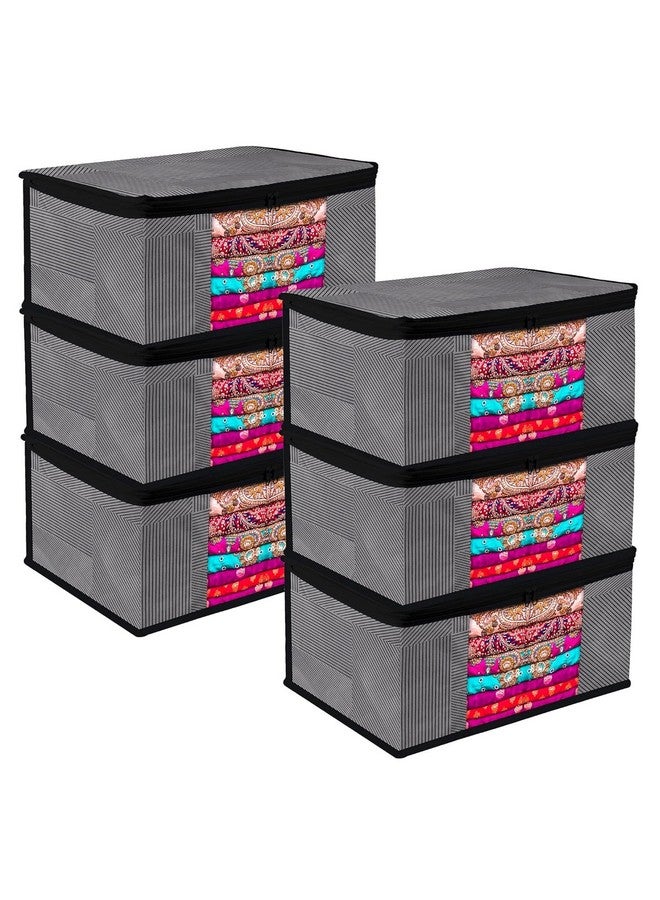 Kuber Industries Saree Cover Bag | Zip Closure Saree Cover Bag | Clothes Storage Bag | Wardrobe Organiser | Transparent Window Saree Cover Bag | Lining-Design | 9 inch | Pack of 6 | Gray - Image 1