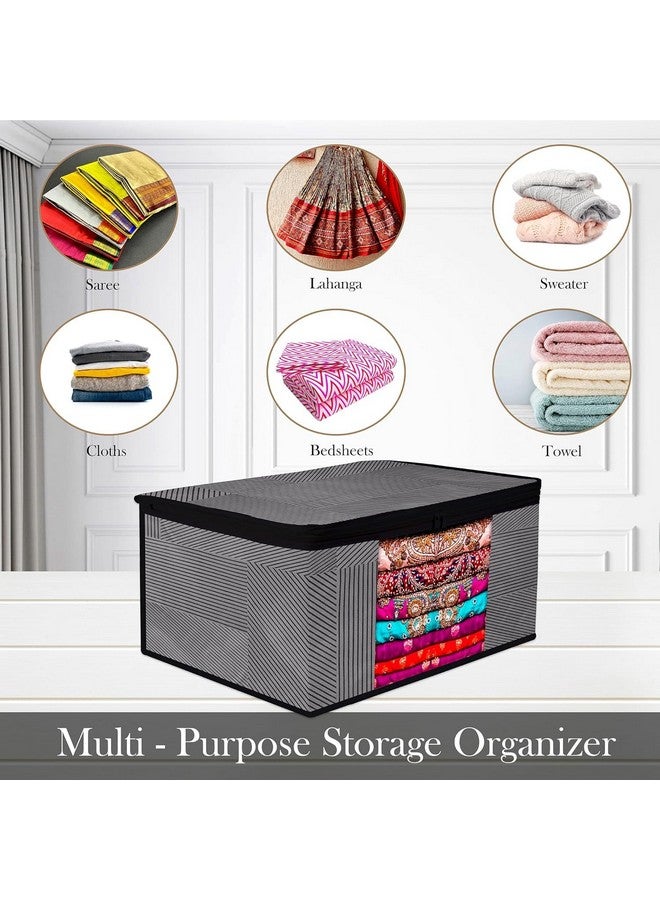 Kuber Industries Saree Cover Bag | Zip Closure Saree Cover Bag | Clothes Storage Bag | Wardrobe Organiser | Transparent Window Saree Cover Bag | Lining-Design | 9 inch | Pack of 6 | Gray - Image 4