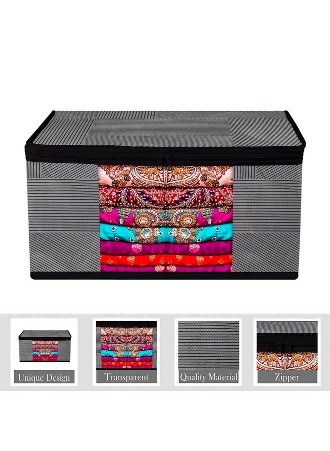 Kuber Industries Saree Cover Bag | Zip Closure Saree Cover Bag | Clothes Storage Bag | Wardrobe Organiser | Transparent Window Saree Cover Bag | Lining-Design | 9 inch | Pack of 6 | Gray - Image 2