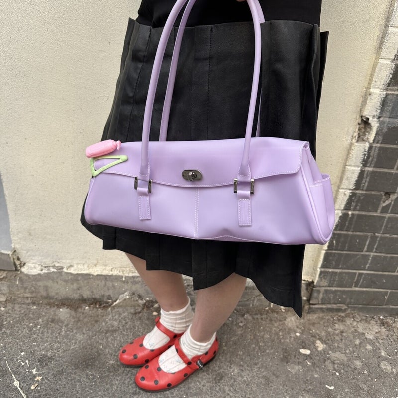 Spring Long-Handle Jelly Baguette Handbag Faux Leather Polka Dot Shoulder Tote for Women - Image 4