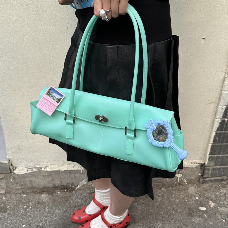 Spring Long-Handle Jelly Baguette Handbag Faux Leather Polka Dot Shoulder Tote for Women - Image 1
