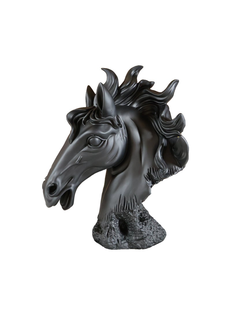 Black Majesty Horse Head Sculpture, Premium Resin, Matte Black Finish, 55x40 cm, Modern Luxury Home Decor - Image 1