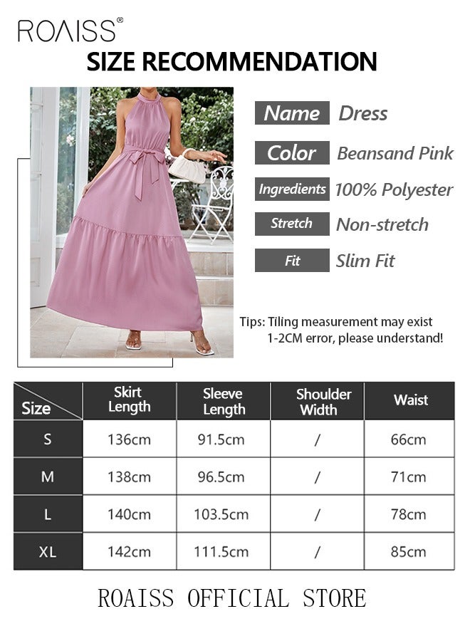 رويس فستان نسائي سادة اللون على شكل حرف A برقبة دائرية بدون أكمام وياقة على شكل حرف H، فستان أنيق على الطراز الأوروبي للسيدات ذوات المزاج الأنيق، مناسب للارتداء الكاجوال - Image 2