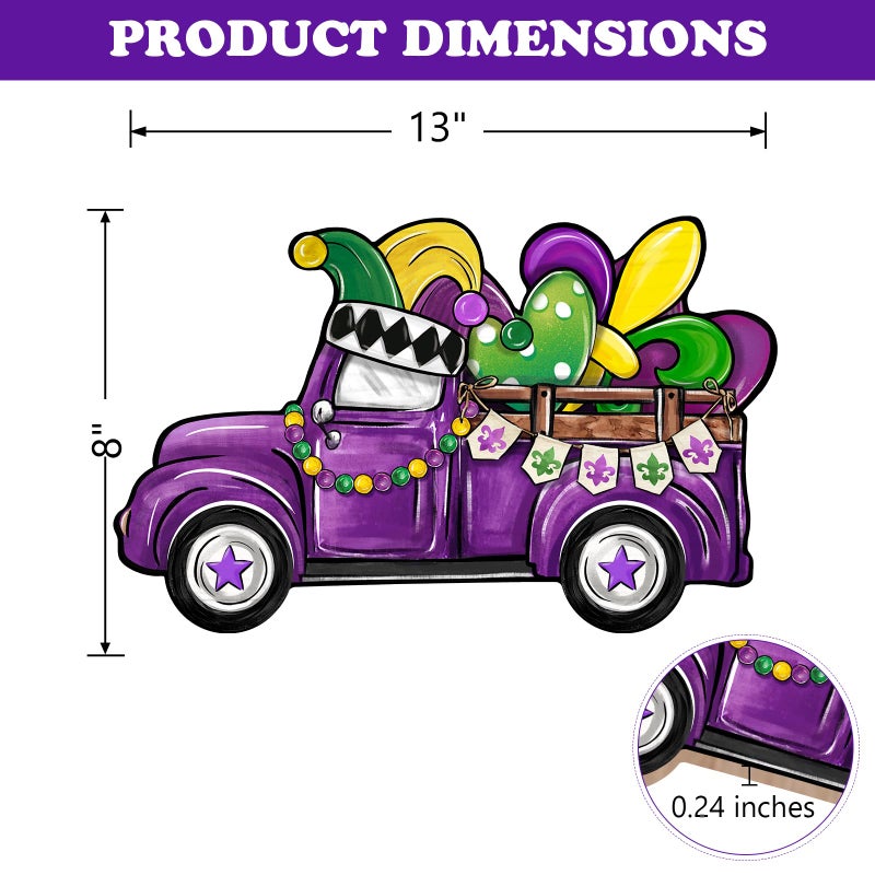 Bolisom Mardi Gras Purple Truck Front Door Sign, Fleur De Lis Love Heart New Orleans Carnival Wood Door Hanger Outdoor Outside Porch Decor, Masquerade Wooden Wreath Indoor Wall Hanging Decoration - Image 2
