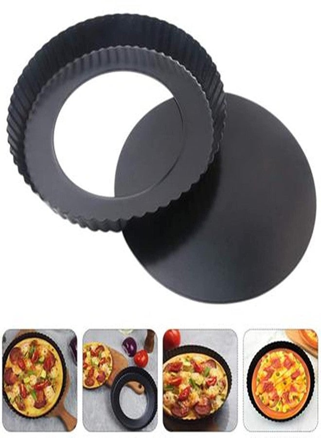MobFest® 9 inch Non-Stick Tart Quiche Pizza Pan Round Pizza Cake Baking Tray Carbon Steel Mold with Removable Loose Bottom Tart Pie Pan, Black - Image 1
