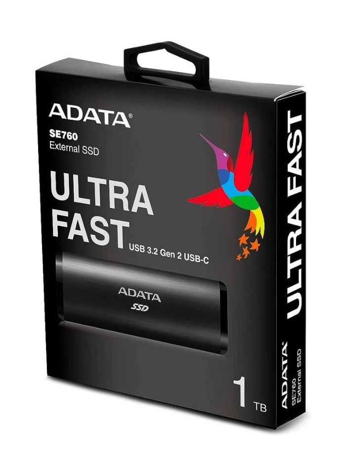 ADATA - SE760 1TB External SSD | Compatible with PS5 XBox Solid State Drive USB Type-C 3.2 Gen 2 | Black - Image 1