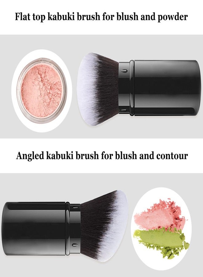 مجموعة فرش مكياج قابلة للسحب من فاليني، عبوة من قطعتين، طقم فرش كابوكي للسفر، فرشاة بودرة أساس، برأس مسطح ورأس بزاوية، مناسبة لأحمر الخدود، والكريمات السائلة، ومستحضرات التجميل، والبودرة السائبة. - Image 4