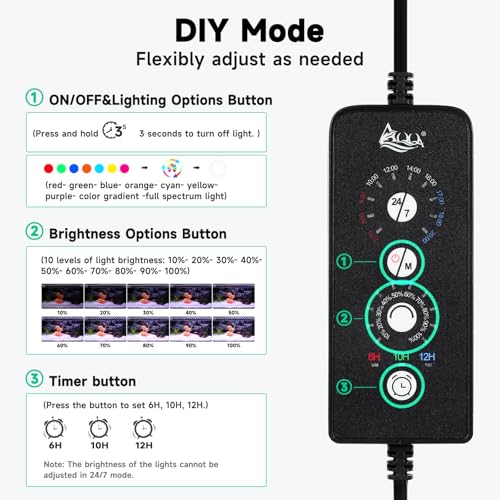 AQQA LED Aquarium Light 247 Mode IP68 Waterproof Extendable Bracket Fish Tank Light DIY Mode Full Spectrum Aquarium Plant Light Adjustable TimerBrightness Memory Function for 1218 Inch Fish Tank - Image 3