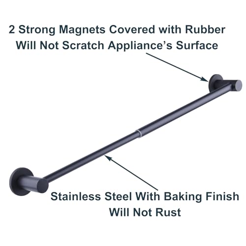 JAZBREY 10-18 inches Adjustable Magnetic Towel Bar for Refrigerator, Magnetic Rod for Chart Whiteboard, Magnet Towel Holder Towel Hook Hanger for Kitchen Dishwasher, Laundry Washer, Black, Pack of 1 - Image 5