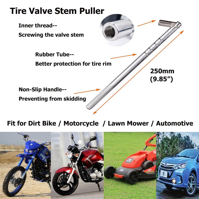 Dr.Roc Tire Valve Stem Puller Tools Set â€“1 x Valve Stem Installer, 10 x Brass and Ozone Resistant EPDM Snap-in Tire Valve Stem with Valve Cores (6 x TR412,4 x TR413), 1 x Valve Core Remover - Image 2