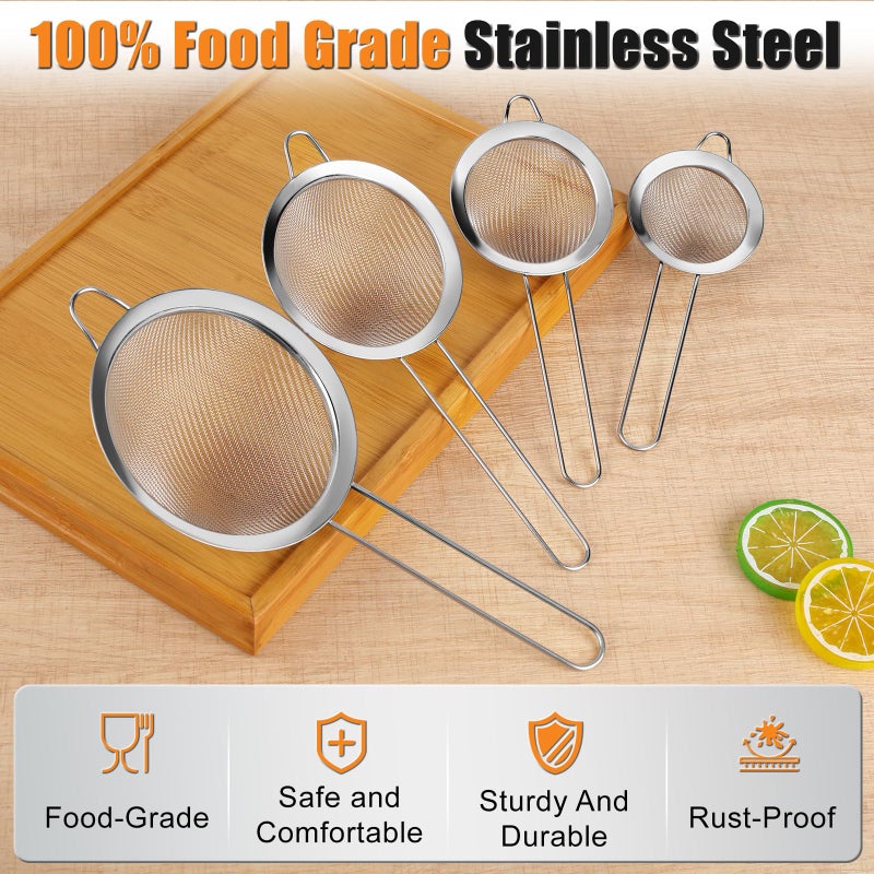 Ninsula 4PCS Fine Mesh Strainer Set, Premium Stainless Steel Fine Mesh Strainers, Food Fine Sieve with Non-Slip Handle, Perfect for Juice, Baking Flour, Drinks, Cocktails, Rice, Jam, Tea(2.8"/3.2"/3.9"/4.7") - Image 4