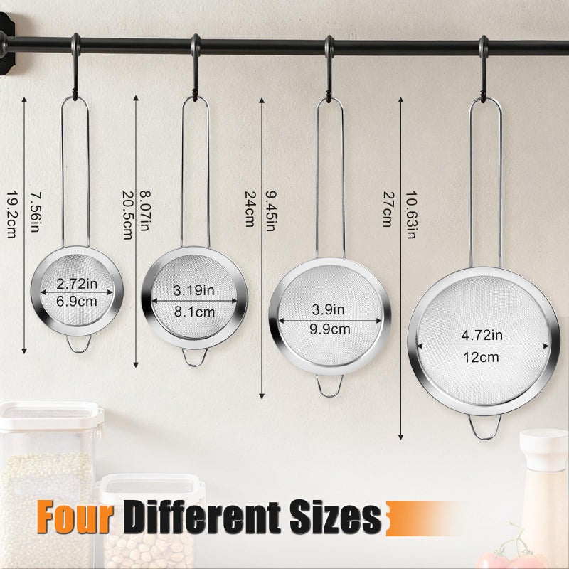 Ninsula 4PCS Fine Mesh Strainer Set, Premium Stainless Steel Fine Mesh Strainers, Food Fine Sieve with Non-Slip Handle, Perfect for Juice, Baking Flour, Drinks, Cocktails, Rice, Jam, Tea(2.8"/3.2"/3.9"/4.7") - Image 2