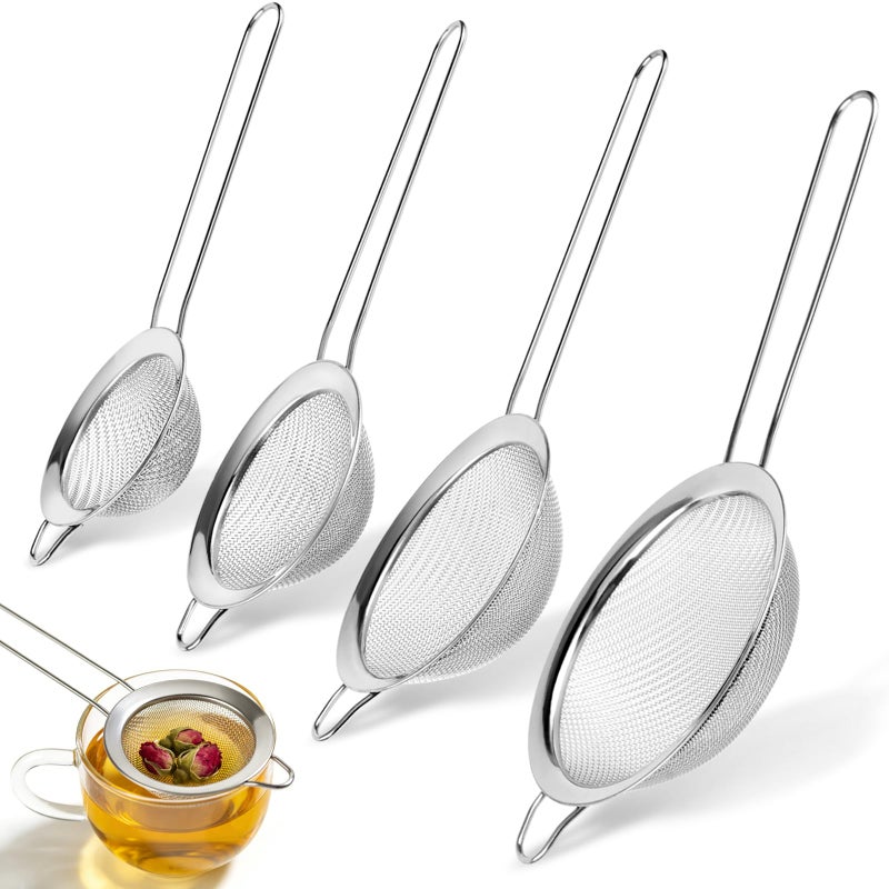 Ninsula 4PCS Fine Mesh Strainer Set, Premium Stainless Steel Fine Mesh Strainers, Food Fine Sieve with Non-Slip Handle, Perfect for Juice, Baking Flour, Drinks, Cocktails, Rice, Jam, Tea(2.8"/3.2"/3.9"/4.7") - Image 1