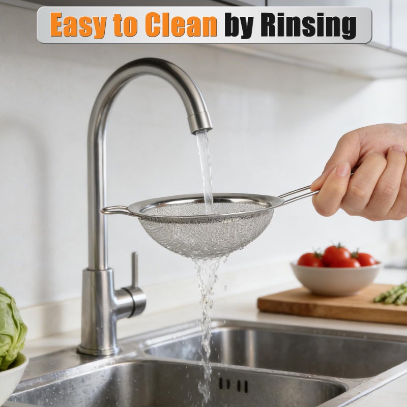 Ninsula 4PCS Fine Mesh Strainer Set, Premium Stainless Steel Fine Mesh Strainers, Food Fine Sieve with Non-Slip Handle, Perfect for Juice, Baking Flour, Drinks, Cocktails, Rice, Jam, Tea(2.8"/3.2"/3.9"/4.7") - Image 5